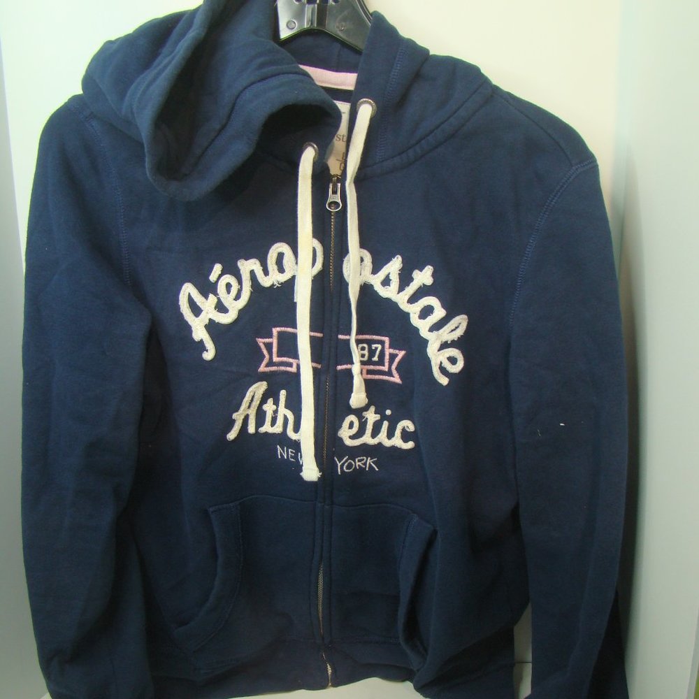 Blue Aeropostale Zip Up Hooded Jacket Large Juniors Pockets